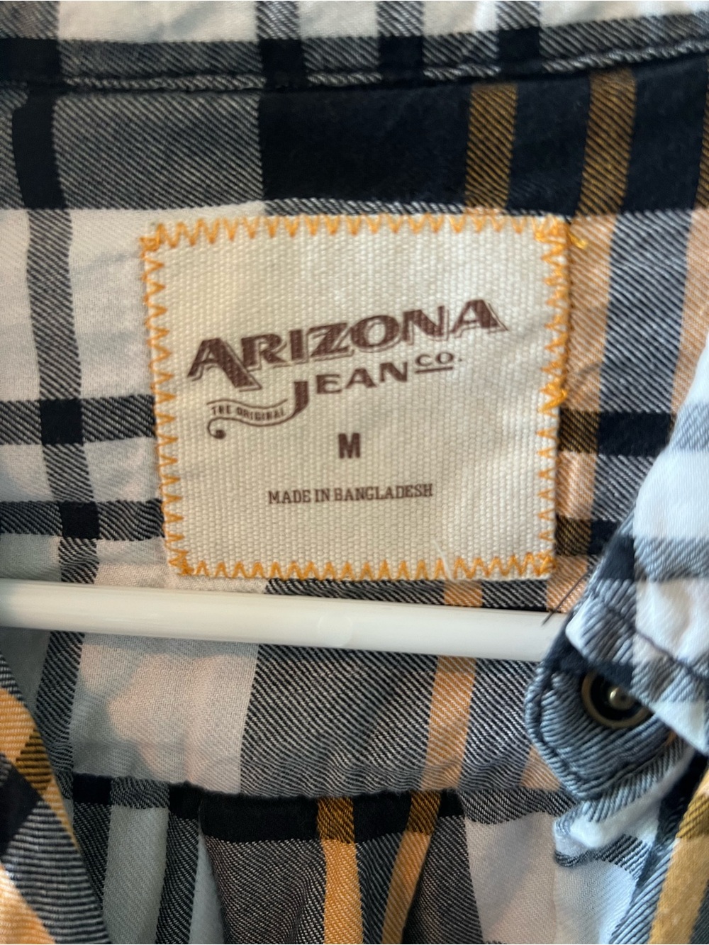 Arizona Jeans Plaid Button-Up Shirt in Black, White & Mustard - Picture 7 of 8